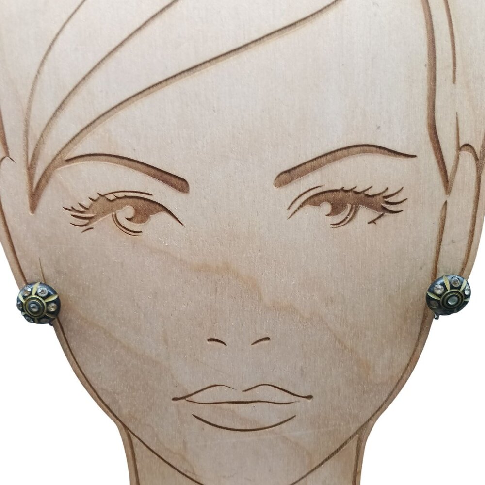 Vintage Deep Carved Lucite Screw Back Earrings with Inlaid Rhinestone Accents